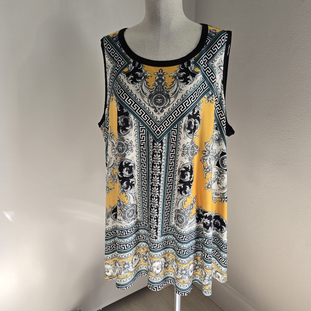 Graphic Sleeveless Top - Yellow and Black Filigree SZ 22-24W